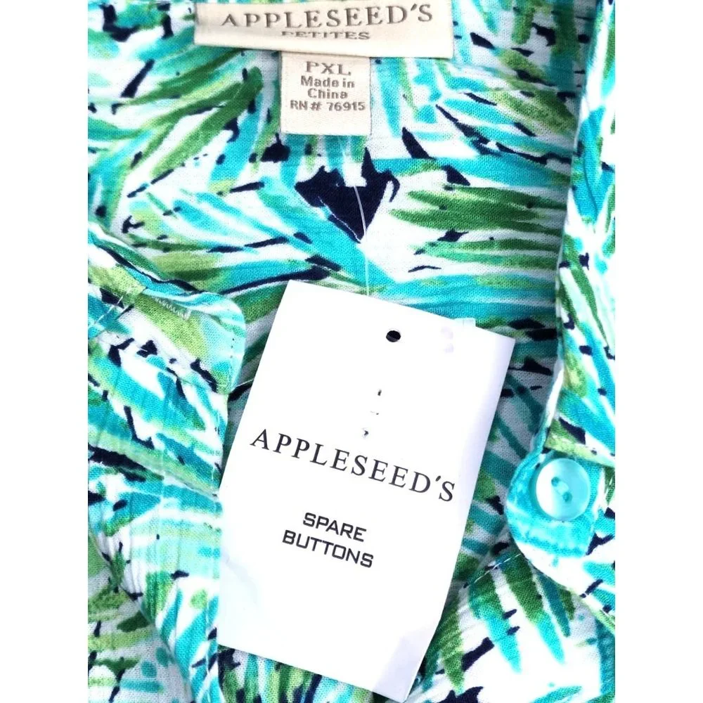 Appleseeds Petites PXL Floral Button Cuff Green Women Full Button Shirt - Picture 13 of 16